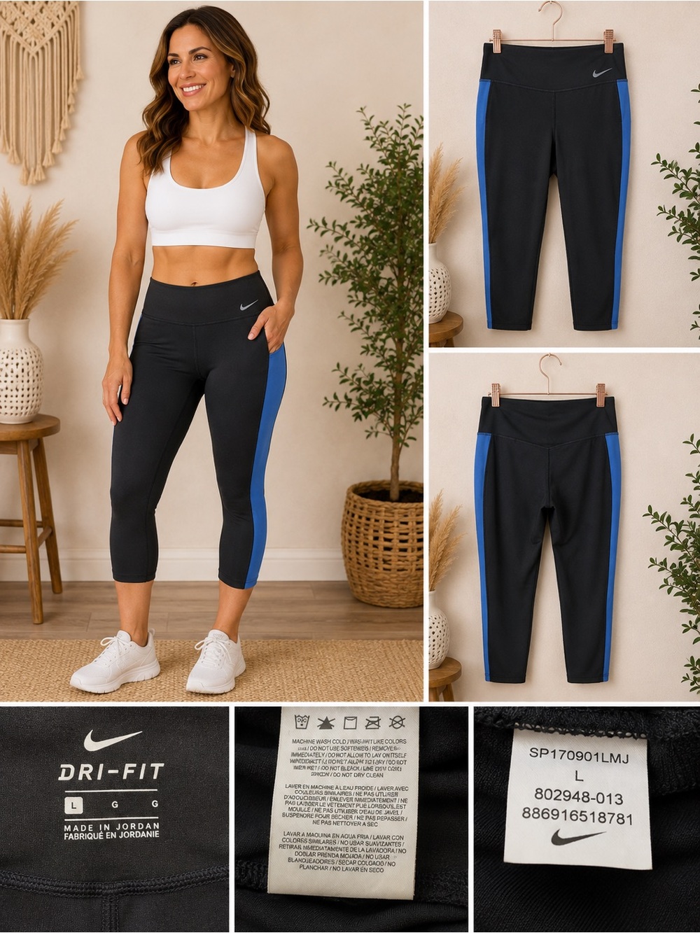 Nike Dri-FIT Women’s Capri Leggings Size L Black Blue Colorblock Training